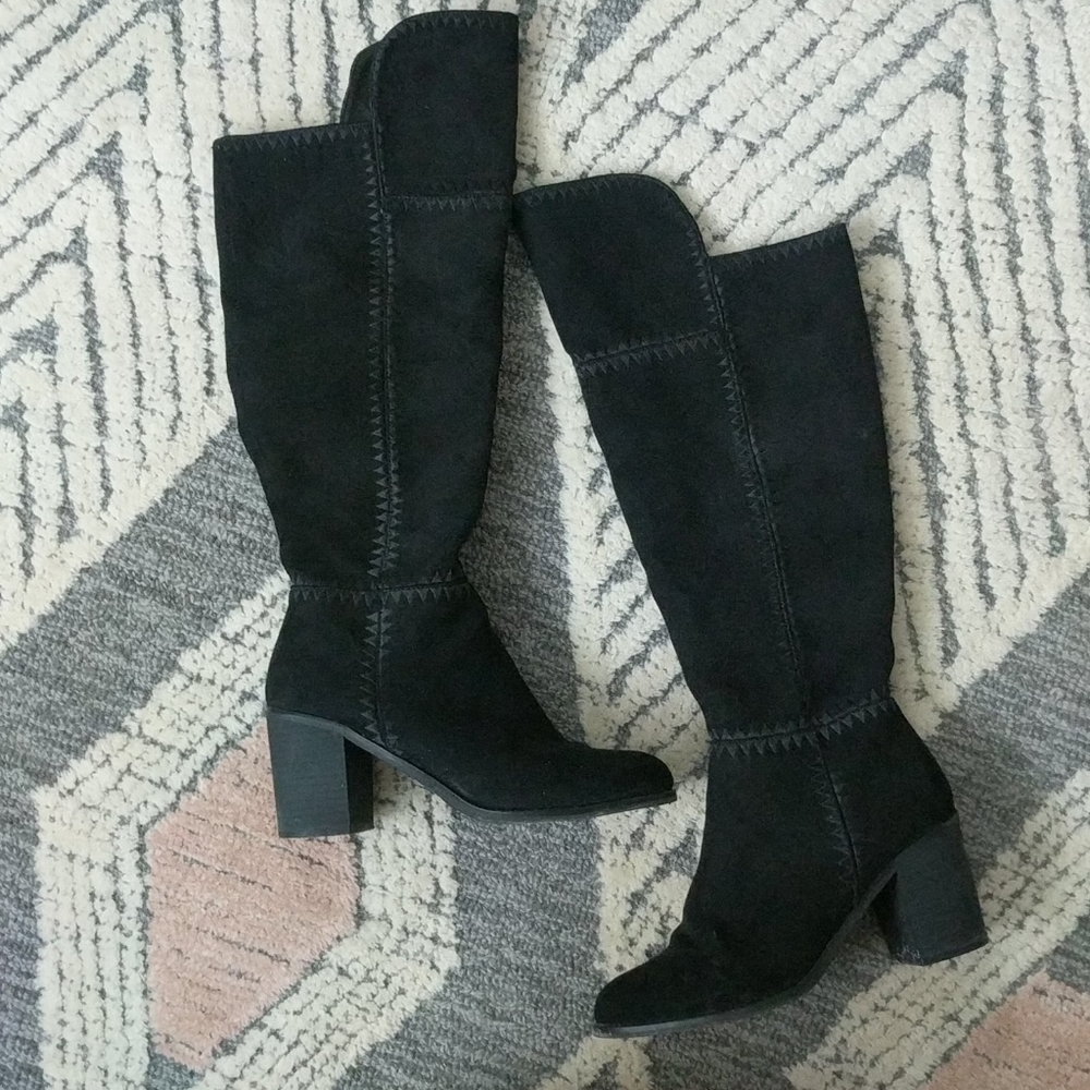 Over the knee faux suede black boots.